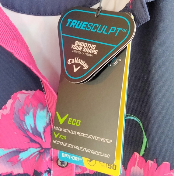 NWT Callaway Size Medium Sleeveless Pink Floral Navy Dress With Collar - Picture 7 of 10